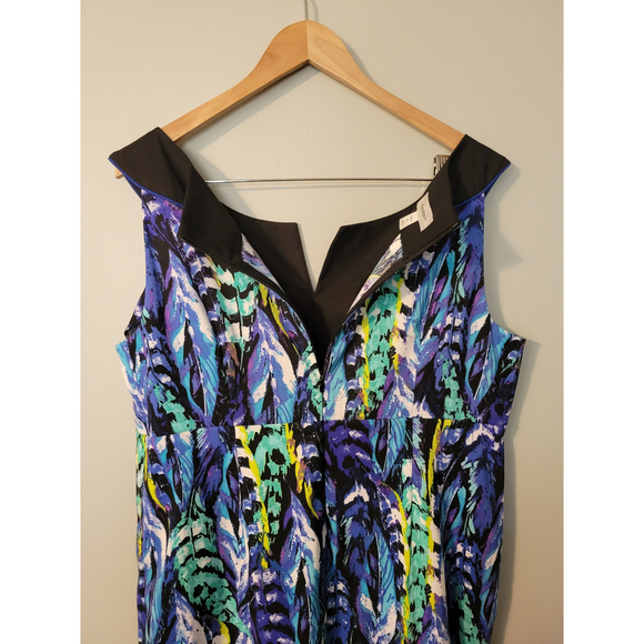 Y2K Dressbarn Women's Sleeveless Multi-Colored Black Collared Dress Size 16 - Picture 5 of 7